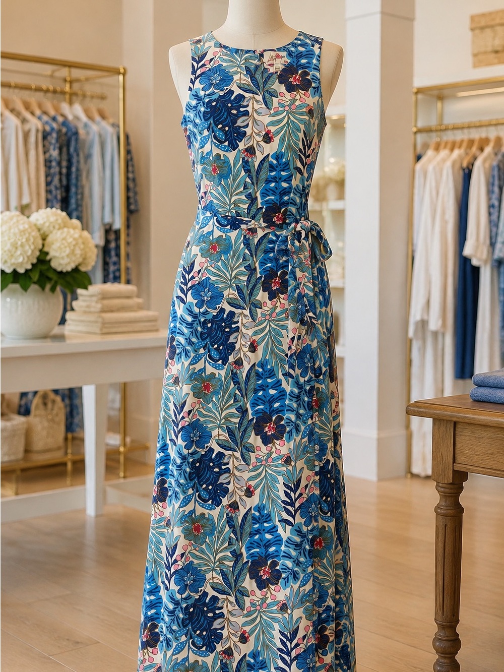 Lilly Pulitzer Sleeveless Blue Floral Maxi best fronds forever breezy Dress NWT